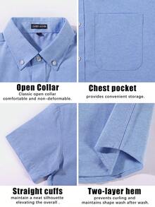 Men's Short Sleeve Casual Shirt In Solid Color Oxford Spun, Suitable For Summer,Wrinkle Resistant Office Work Shirt For Men - Baby Blue - View 5