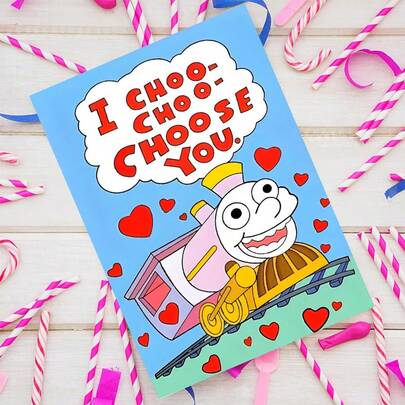 1 Set Valentine's Day Train Theme Greeting Card With Envelope, Suitable For Birthday, Anniversary Love And Emotional Cards, Romantic Anniversary Wishes Card For Him, Her, Husband, Wife, Couples