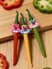 1pc Cute Cartoon Spicy Pepper Ballpoint Pen, Funny Cartoon Design Retractable Pen For Writing & Drawing - Black - View 1
