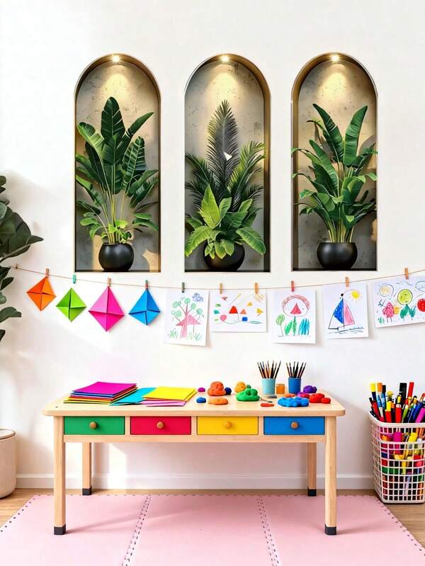 1PC/3PCS- Wallpaper -[Green Plants And Flowers]Boy Kids Room Decor Home Self-Adhesive Baby Nursery Decor Girl Decor Wallpaper Removable Wall Stickers For Wall Decor Living Room, Girls Bedroom, Window Stickers – Cute & Creative For Wall Art Kids Room Decor Bedroom Decor