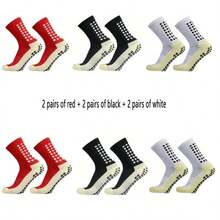 6 Pair Of Unisex Anti Odor & Sweat Absorption Crew Grip Socks With Anti Slip Silicone Thicken Bottom Tubesocks For Football Soccer Basketball Tennis Cycling - 2 pairs red + 2 pairs black + 2 pairs white - 查看 7