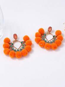 1对简约时尚清新夸张毛球微镶锆石吊坠耳环，小众高端女士耳环 - 玫紅色 - 查看 4