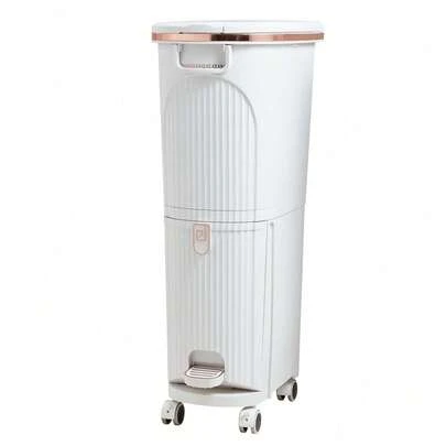 2 Tier Recycling Bin Mobile Waste Bin Kitchen Living Room Dry Wet Rubbish Sorting Trash Can With Inner Bucket