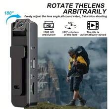 1pc 1080P Full HD Mini-Camera, Portable Digital Video Recorder, With Infrared Night Vision Function, 180-Degree Wide-Angle Lens, Support For TF Card Storage, Support For USB Charging, Equipped With Long-Term Rechargeable Battery, Suitable For All Kinds Of People Shooting Scenes, Outdoor Small Cameras, Suitable For Outdoor Activities Such As Travel And Sports. - Black - View 3