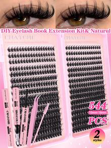 640/592/576片D型卷翘10-16mm混合假睫毛，10D-150D高容量DIY假睫毛套装，包含胶水、睫毛刷和睫毛嫁接镊子，妆效自然，可重复使用，适合日常妆容、婚礼、派对、圣诞节和旅行 - 粉色 - 查看 4