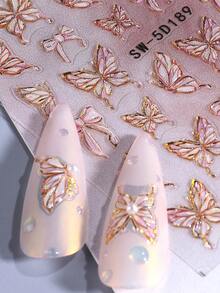 2片装5D蝴蝶浮雕美甲贴纸，金色渐变美人鱼全息复古蝴蝶DIY美甲贴花，Y2K全息滑动美甲装饰 - 彩色 - 查看 6