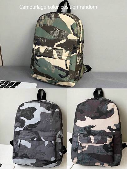 1 Pc Big Kids Camouflage Backpack Classroom Schoolbag Travel Backpack, Portable Large Capacity Zipper Closure, Suitable For School, Travel, Tourism, Hospital, Freight, Yoga, Camping, Mountaineering And Other Occasions, College Style Camouflage Pattern, Is Girls, Boys, Friends, Girlfriends, Unisex, Etc., Ideal For Back-To-School And Travel;