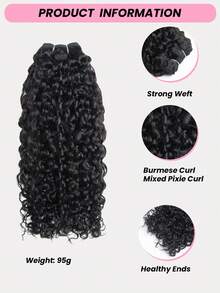 QVR QUEEN VIRGIN REMY QVR 1PC Burmese Curly Human Hair Bundles Natural Black Pixie Curl Human Hair Weave 10-20 Inch Burmese Spiral Curl Brazilian Hair Bundle With Double Strong Weft Soft Fluffy Bouncy Curly Wavy Hairpiece For Wigs Virgin Remy Human Hair - Natural Black - View 3