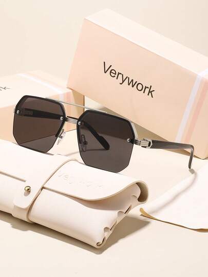  Verywork 1pc Women Asymmetric Rimless Tinted Lens Classic Vintage Delicate Graceful Design And Expressiveness Glasses For Gift For Valentine's Day Banquet Vacation Outfits Street-Photography Accessories