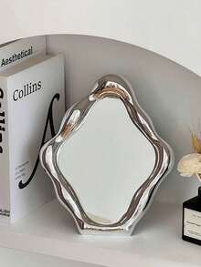 1pc Silver Plated Desktop Makeup Mirror, Bedroom Vanity Mirror, Portable Student Mirror, High Definition Rotating Makeup Mirror, Single Pack - Silver - View 2
