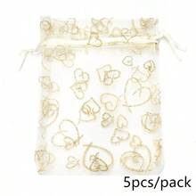 5 túi quà tặng hình trái tim bằng vải organza phủ bột vàng, túi lưới có dây rút 10*14cm, túi đựng quà tặng trang sức thời trang thanh lịch cho các dịp lễ. - Nhiều màu - Xem 11