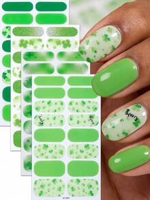 64片绿色圣帕特里克节美甲贴，亮片渐变清新三叶草美甲贴纸，沙龙品质，易于粘贴，是圣帕特里克节DIY美甲的完美之选。 - 綠色 - 查看 2