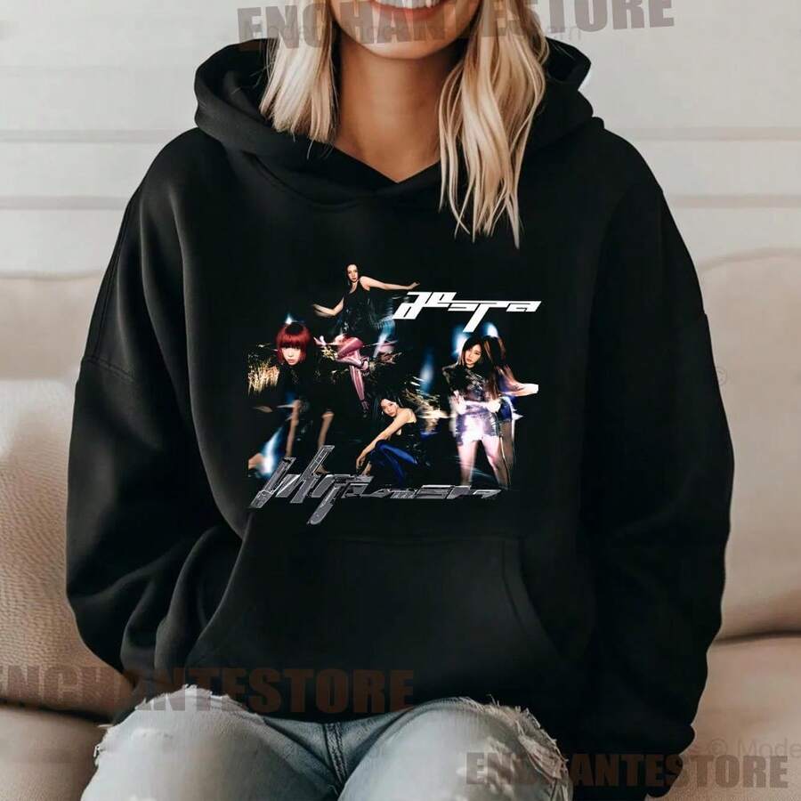 Aespa Whiplash Hoodie AESPA Synk Parallel Line Tour In US Shirt Aespa World Tour Sweatshirt Aespa Members Karina Giselle NingNing Winter - 黑色 - 查看 1