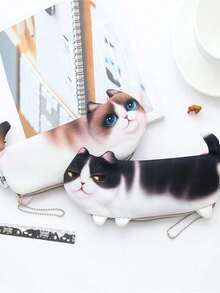 1pc Cute Cat Plush Pencil Case, Large Capacity, Creative Stationery Storage Bag, Gift, Doll Pencil Pouch - Multicolor - View 3