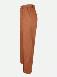 （不含腰带）女士纯色直筒裤，前部褶裥设计，纽扣和拉链闭合，搭配系腰带衬衫和高跟鞋，打造干练的职场造型；搭配白色T恤和运动鞋，营造休闲现代的春季氛围。 - 棕色 - 查看 5