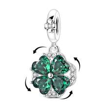 1pc Silver-Plated Green Zirconia Clover Rotating & Openable Charm Pendant, Suitable For Bracelet, Necklace DIY Jewelry Making, Birthday, Anniversary Gift, St. Patrick's Day Green Series - Silver - View 8