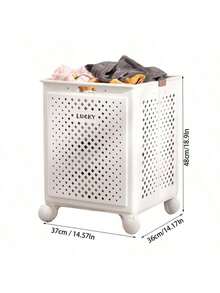 Minimalist White Foldable Laundry Basket, Waterproof Large Capacity Bathroom Storage Organizer Basket With Quiet Wheels, Smooth Rolling Casters | Soft Oatmeal Color - Multicolor - View 10