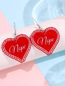 1件时尚创意设计独特精致小众闪亮“Nope”字母多色红色珍珠蕾丝心形亚克力耳环，适合女性日常、派对、通勤、假日佩戴 - 彩色 - 查看 3