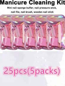 五合一便携式美甲美足套装 - 独立包装：双面指甲锉、木质角质层推棒、指甲清洁工具、指甲抛光块、亚克力美甲笔，用于自我护理和指甲修整 - 彩色 - 查看 12