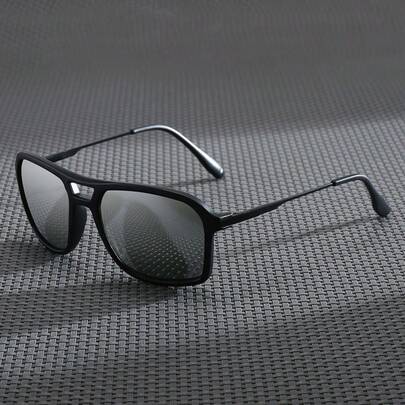 Men's Solid Color Outdoor Cycling Fashion Eyeglasses, Double-Bridge Large Frame Polarized Glasses, Essential For Fishing And Sports