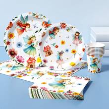 Fairy Flower Disposable Plate, Napkin, Cup Set, Plates, Napkins And Cups Party Supplies, Serves 8 Guests, Disposable Paper Plates Party Tableware Suitable For Birthday, Wedding, Theme Party, Family Picnic - Multicolor - View 3