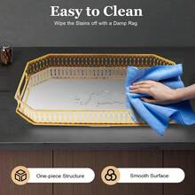 YUNRUX 25x35cm托盘镜面托盘石头金属装饰托盘蜡烛收纳整理器，金色，八角形镜面托盘适用于生日、婚礼、母亲节返校宿舍收纳 - 金色 - 查看 4