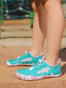 1 Pair Girls' Adjustable Buckle Mesh Upper Slip-On Rubber Sole Children's Water Shoes & Beach Shoes, Suitable For Beach Play And Outdoor Wading - Baby Blue - View 4