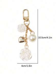 Elegant 1pc Big Pearl & Flower & Heart Shaped Keychain With Gold-Tone Clasp - A - View 6