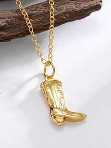 1pc Gold Boot Pendant Necklace For Men And Women, Retro Western Cowboy Stainless Steel Hip Hop Punk Chunky Chain Necklace, Unisex Jewelry Gift - Vintage Gold Boot Necklace - View 6