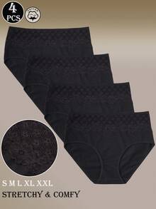 4pcs Embroidered Floral Lace High-Waist Women's Panties - Black - View 6