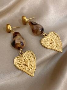 1条复古甜心琥珀心形花朵吊坠手链，18K镀金不锈钢材质，可调节，奢华优雅女士饰品，适合约会、下午茶、音乐节、生日礼物、浪漫波西米亚风配饰、情人节、派对、晚宴、日常佩戴、约会、新年、婚礼、海滩、圣诞节周年纪念日等场合。 - 彩色 - 查看 10