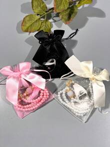 2pcs/Set Muslim Prayer Beads & Tasbih LED Ring Counter Set, Elegant Bow Gift Bag Packaging, Includes Handheld Ring Counter, Suitable For Prayer Counting, Activity Tracking, Holiday Gifting - Multicolor - View 2