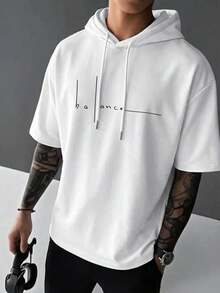 Men's Casual Fashion Printed Drawstring Breathable Hooded Short-Sleeve T-Shirt - 白色 - 查看 2