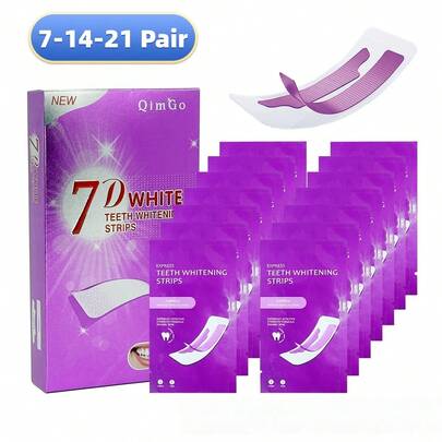 7D+PAP+干式粘合剂+紫色牙齿美白贴，牙齿美白，美白贴，深度清洁，口腔护理，美白贴，清新口气，美白贴，旅行和居家使用，紫色美白，7-14-21对，干式粘合剂，紫色牙齿美白贴