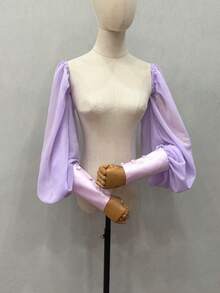 1pc White Chiffon Puff Sleeve Long Bridal Decorative Sleeve Cuffs With Elastic - Multicolor - View 8