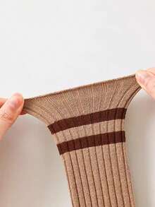 4 pares de calcetines de rayas hasta la rodilla, calcetines de estilo escolar minimalista y versátil para niños - Multicolor - Ver 9