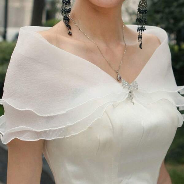 1pc Bridal Shawl Veil, Thin Wedding Shawl, One Shoulder Bridal Shawl, Suitable For Wedding Gown, Evening Dress, Cardigan