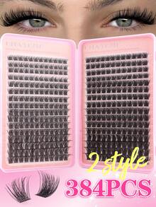 640/592/576片D型卷翘10-16mm混合假睫毛，10D-150D高容量DIY假睫毛套装，包含胶水、睫毛刷和睫毛嫁接镊子，妆效自然，可重复使用，适合日常妆容、婚礼、派对、圣诞节和旅行 - 粉色 - 查看 13