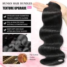 MENALUE Body Wave Bundles Human Hair 16A Brazilian Virgin Hair Bundles 18 20 22 Inch Thick Weave Natural Black Free Human Hair Extensions - Natural Black - 查看 5