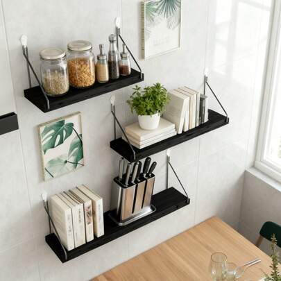 1pc Wall-Mounted Storage Shelf With Wooden Partition, No Drilling Required, Suitable For Living Room, Dorm And Kitchen Organization