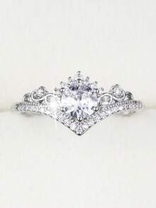 1pc Fashionable V-Shaped Crown Design Cubic Zirconia Inlaid Women's Ring, Suitable For Holidays And Casual Gifts - Multicolor - View 18