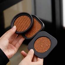 4pcs/Set Chinese Style Round Bamboo Woven Cup Coasters, Handmade Mats, Tea Cup Pads, Premium Tea Ceremony Cup Accessories - Multicolor - View 1