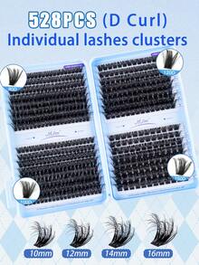 MEM 640/528/300 片装睫毛嫁接套装，DIY 睫毛嫁接套装，单根睫毛簇套装，D 卷睫毛嫁接套装，包含胶水、封层剂和睫毛嫁接工具，适合日常使用、旅行、婚礼、约会、派对、节日，是圣诞节/万圣节/送礼佳品（适合初学者） - 黑色 - 查看 7