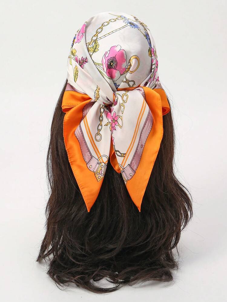 1 pieza Pañuelo cuadrado impreso simple de 70 cm, nueva bandana de primavera para mujeres, versátil como cinturón de cintura, diadema, turbante, pañuelo de moda, playa, vacaciones - Multicolor - Añade 6