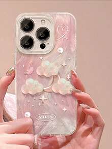 1个扎染羽毛月亮图案防震全包手机壳，兼容 11/12/13/14/15/16/17/Pro Max - 粉色 - 查看 2