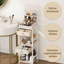 carrito organizadorUzelia Carrito Organizador de  con Ruedas Organizador de Cosméticos Perfumes Mujer con 2 Cajones Estuche de Cosméticos con 4 Compartimentos Almacenamiento de para Tocador Recámara - Blanco - Ver 3