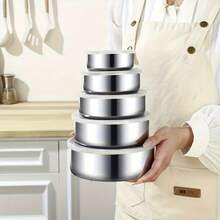 10 Piece Set Of Stainless Steel Fresh-Keeping Box With 5 Lids And 5 Containers, Multi Size Set Of Bento Box - Dishwasher Compatible, Multifunctional Food Storage Container, Stylish Metal Texture Design, Suitable For School Lunch Boxes, Outdoor Camping, Hiking, And Home Kitchen Use - Ideal Gift For Back To School Season And Summer Celebrations - Silver - View 7