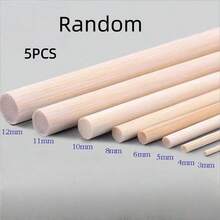 5pcs Round Wooden Bamboo Sticks, Handmade DIY Craft Materials, Woodworking Supplies - Wood Color - View 11