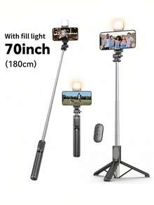 1.8m Portable Selfie Stick With LED Multi-Color Fill Light,, Retractable Tripod And Wireless Function. Made Of Durable ABS And Aluminum Alloy. Portable Remote Control Smart Phone Selfie Stick For Vlogging, Travel, Outdoor Photography, Compatible With - one-size - View 14