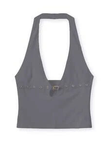 Women's Buckle Halter Top, Y2K Plunge Neck Open Back Crop Tops Front Cut Out Sleeveless Slim Tank Tops Summer Hollowed Vest Shirt For Club Party Streetwear - 深灰色 - 查看 8